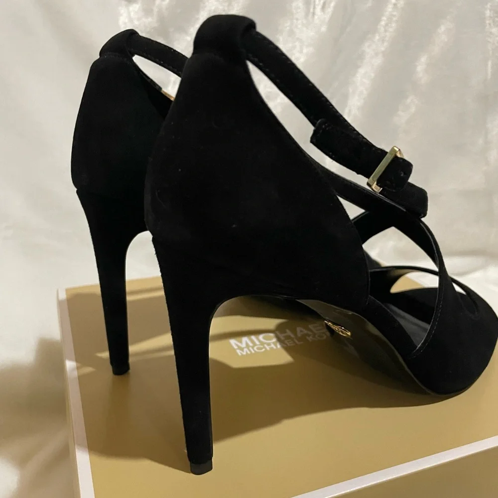 MICHAEL KORS Estee Cross Strap Suede Heels